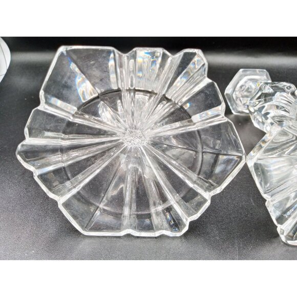 Candlestick Holders Clear 7 Inch Set 2 Elegant Design Vintage Glass Crystalline - Picture 11 of 14